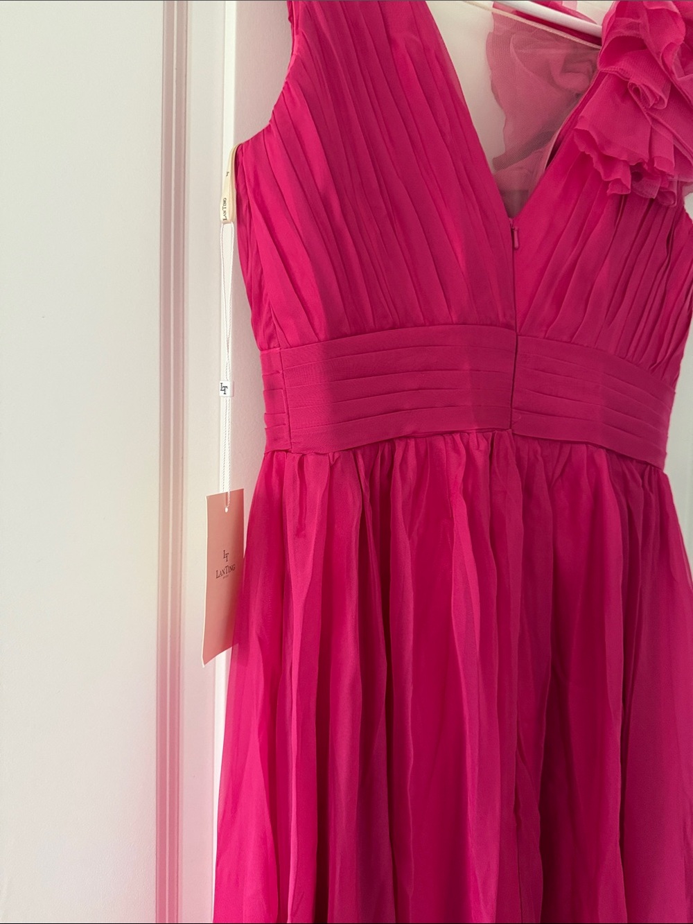 One-Shoulder Raspberry Ruffle Evening Gown - Picture 4 of 4